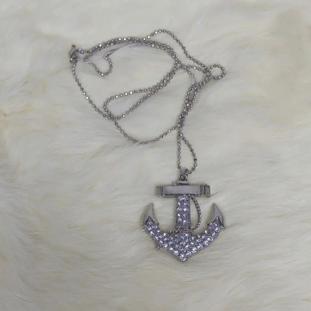 Silver Rhinestone Anchor Necklace Women’s Statement Piece